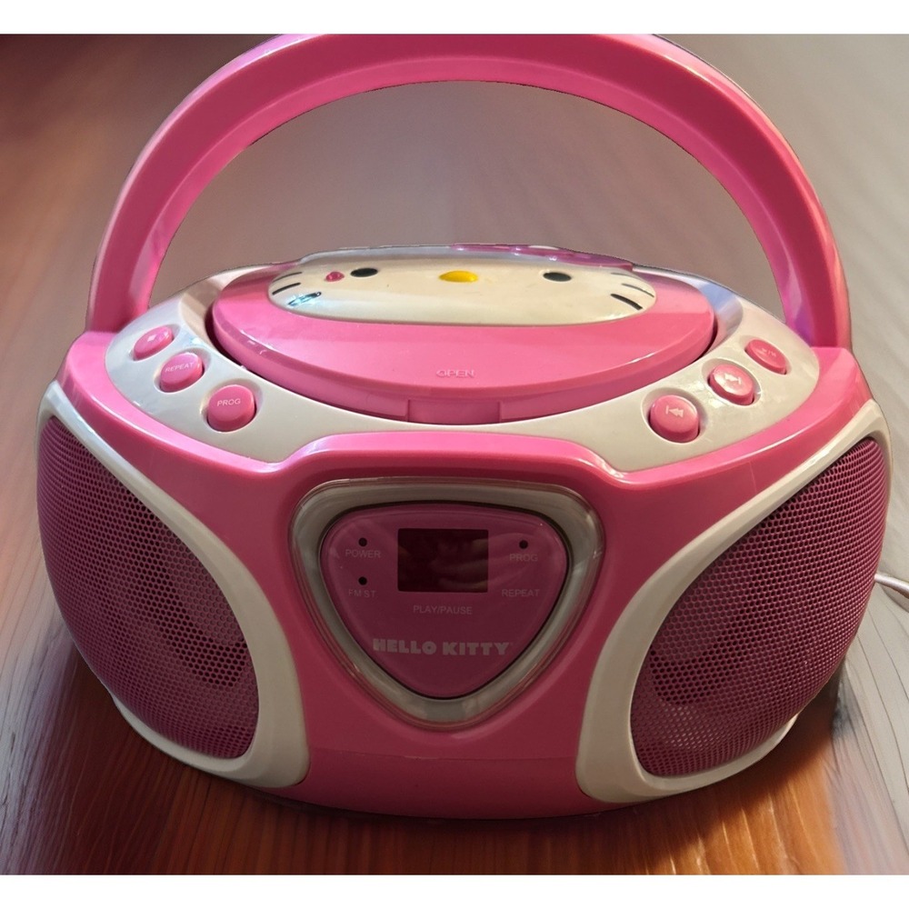 Hello Kitty KT2025 CD Player Boombox AM/FM Radio LED Lights Cord Works READ